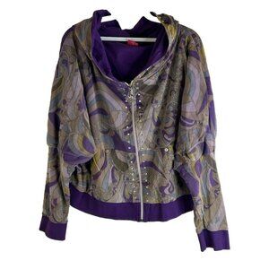 Vintage Y2K Apple Bottoms Rainbow Trippy Dolman Cropped Hooded Sweatshirt Jacket